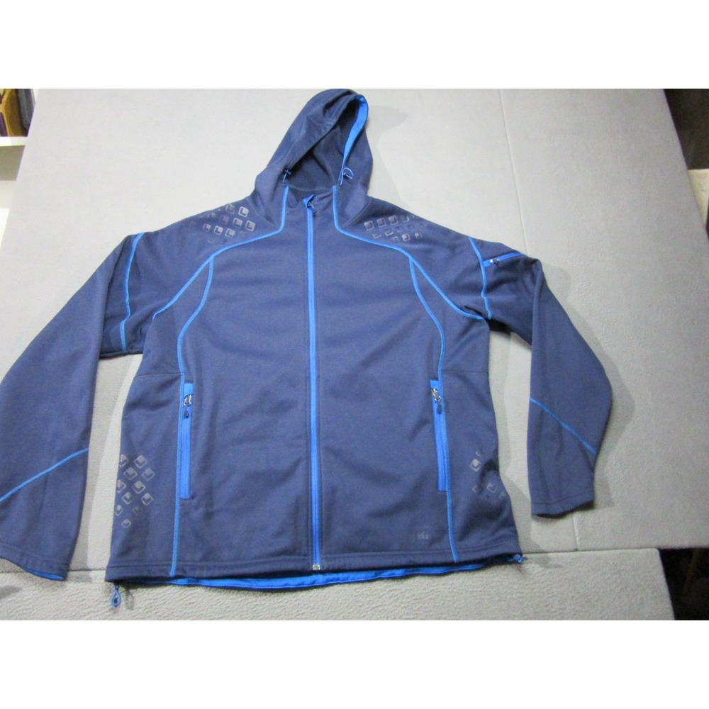 REI Jacket Mens XL Blue Fleece Lined Hooded Outdoor Hiking Layer Full Zip
